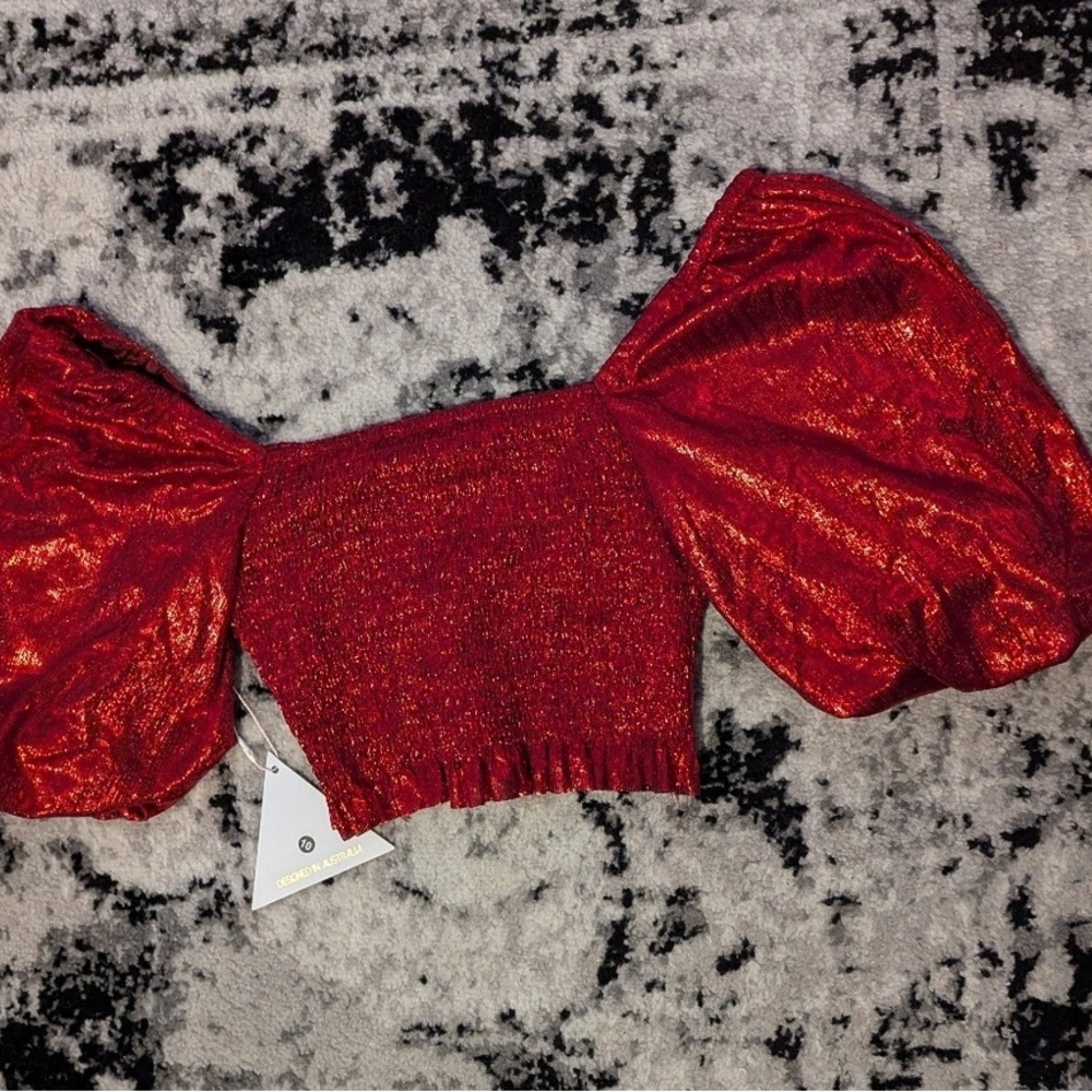 Red Shimmer Crop Top